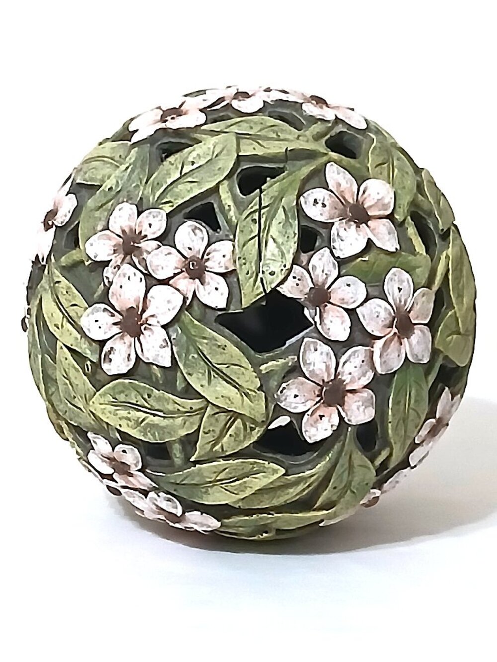 Decorative Floral Resin Sphere – 6” Carved Style Accent Ball